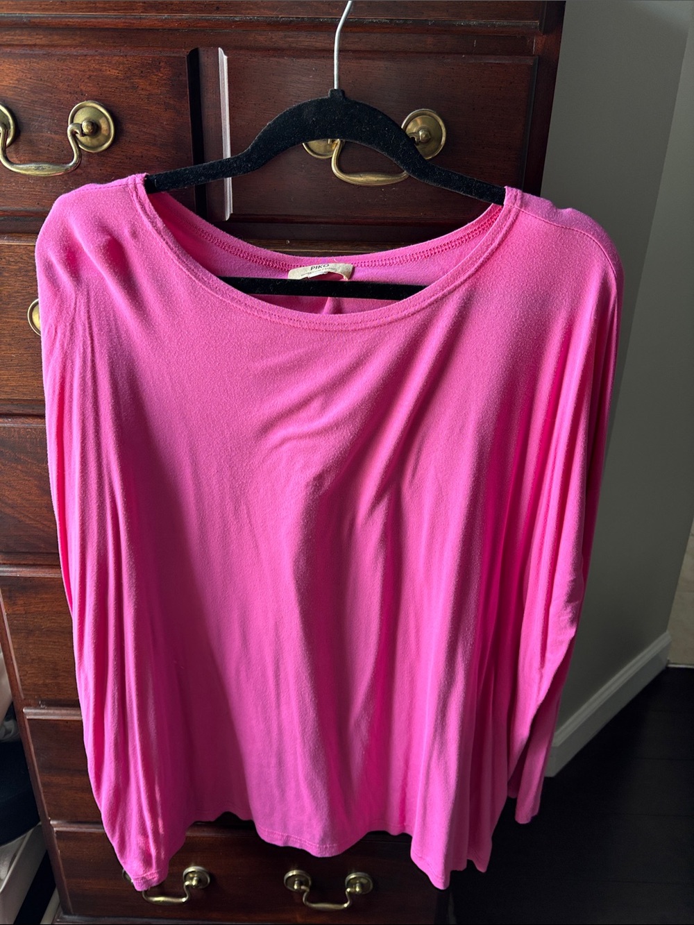 Piko 1988 Bright Pink Long Sleeve Scoop Neck Top